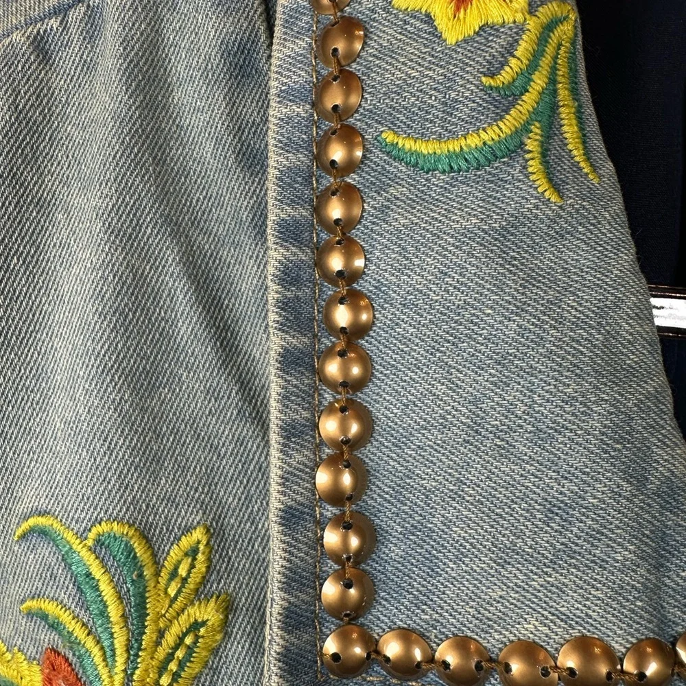 🆕 ARATTA LUCINDA EMBROIDERED DENIM JACKET Light Blue Denim Floral Embroider